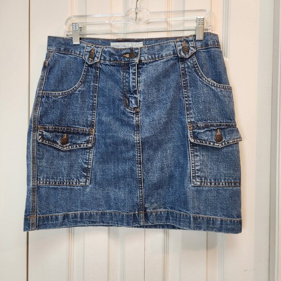 [10] Cherokee Denim Miniskirt size 10 six pockets 100% cotton jean skirt pockets - Picture 1 of 12